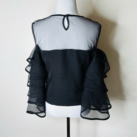 Pretty Little Thing Black Sheer Organza Ruffle Sleeve Top - Picture 7 of 8